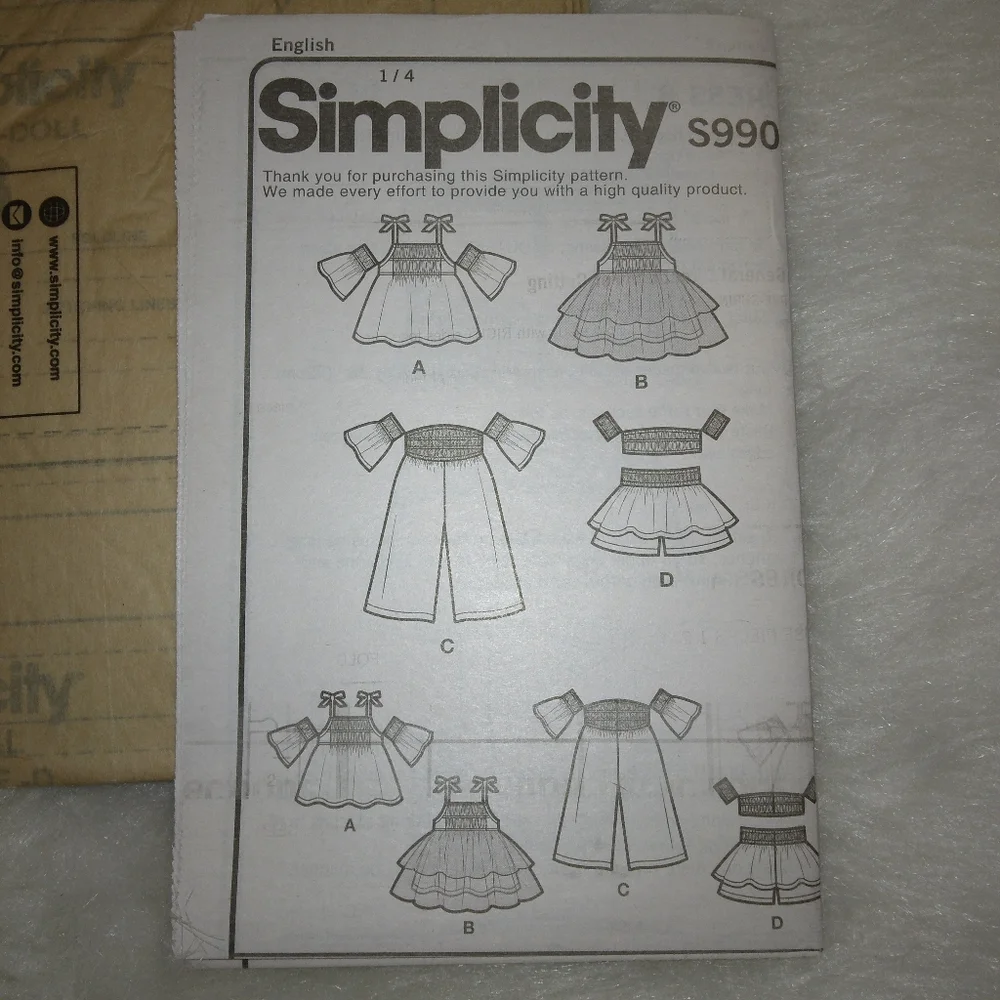 SIMPLICITY S9904 Doll Clothes By Carla Reiss Fit American Girl Doll & 18